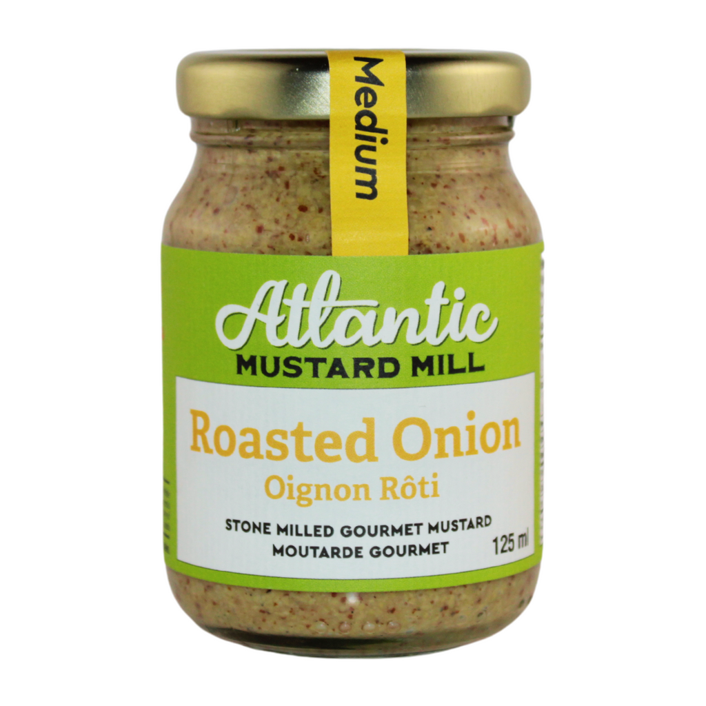 A jar of Roasted onion mustard