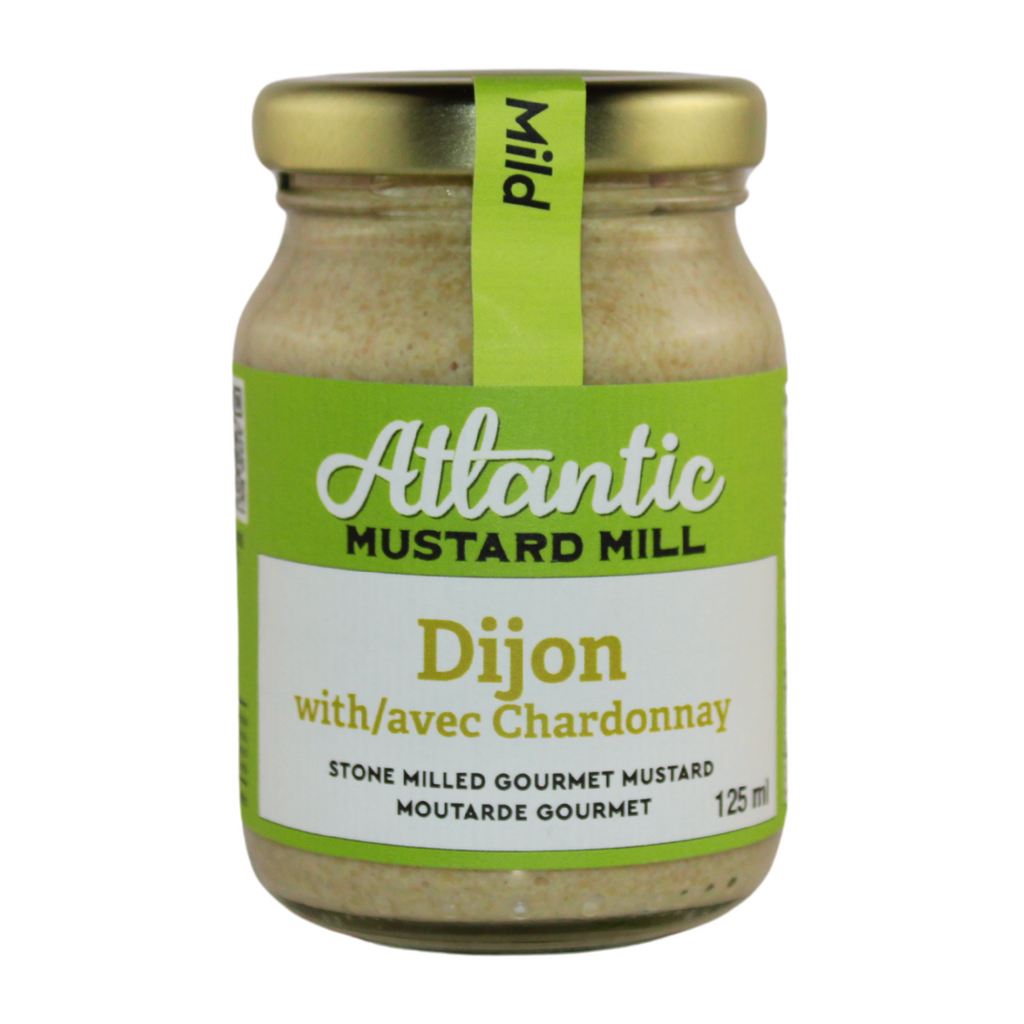 A jar of Dijon mustard with chardonnay