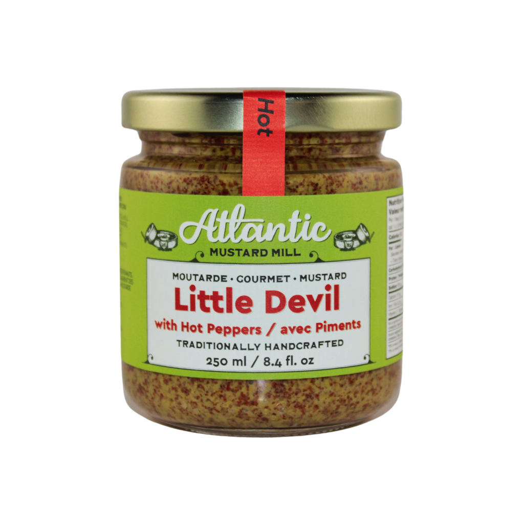 A large jar of hot Little Devil mustard