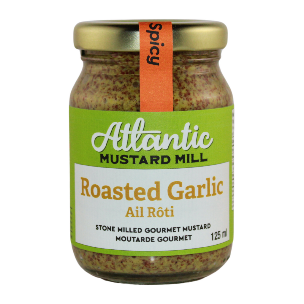 A jar of Mustard with roasted garlic